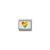 Nomination COMPOSABLE CLASSIC SYMBOLE Element aus Edelstahl, mit 18Kt Gelbgold und Emaille verziert, (54_(Regenbogen-Herz))